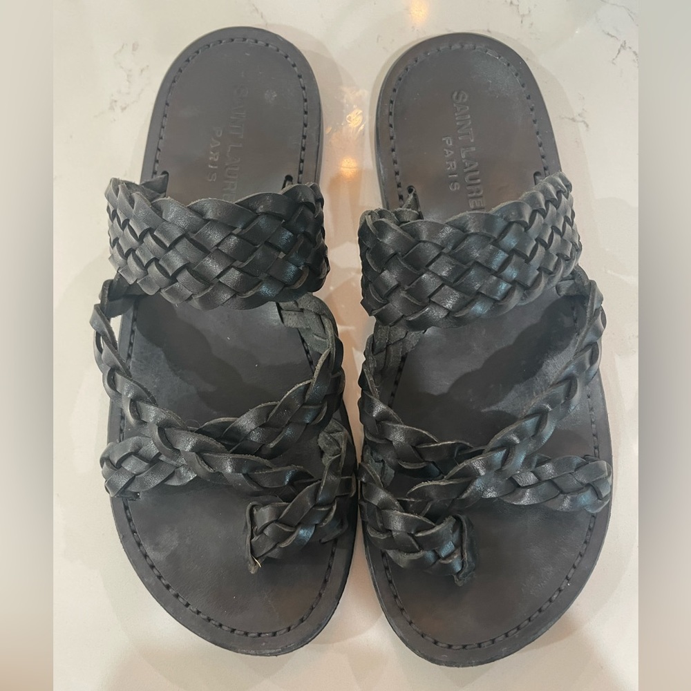 Saint Laurent black leather braided sandals women 37
